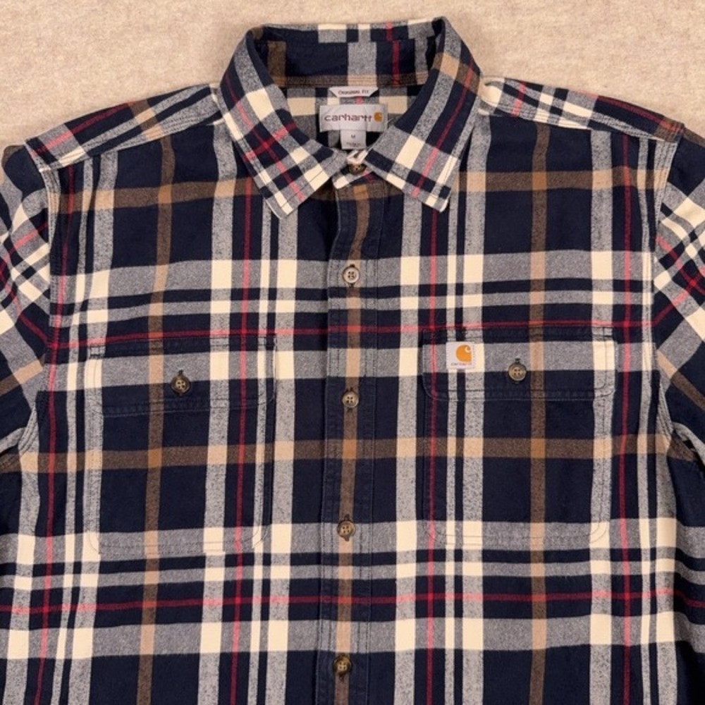 Carhartt Original Fit Flannel Shirt Mens Medium Blue Plaid‎ Workwear Long Sleeve - Picture 4 of 11